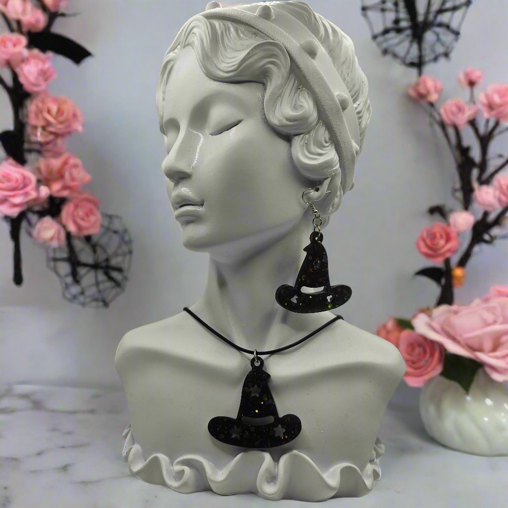 Halloween Witch Hat Resin Necklace with Stars