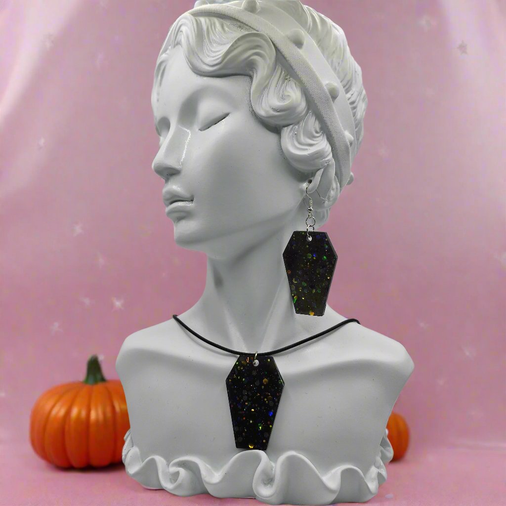 Handmade Resin Necklace with Coffin Pendant for Halloween