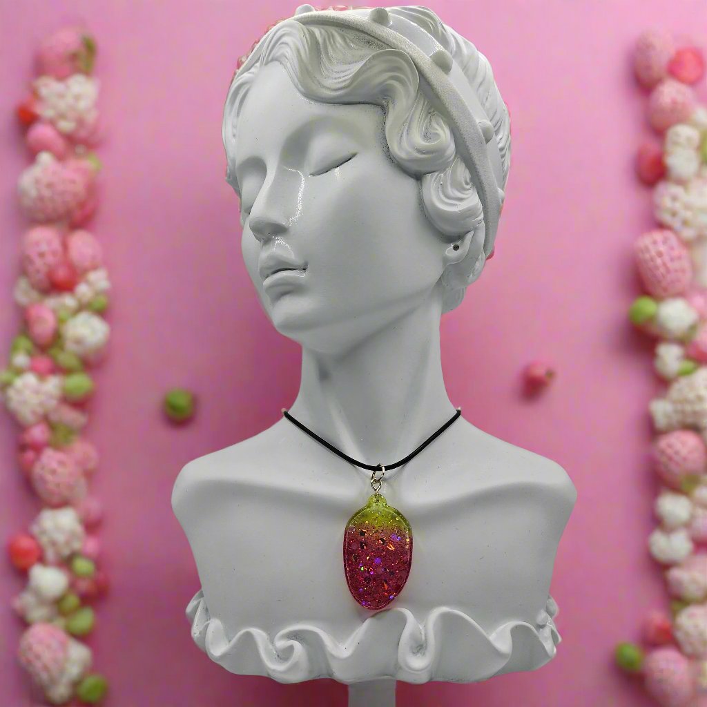 Strawberry Resin Necklace with Glitter