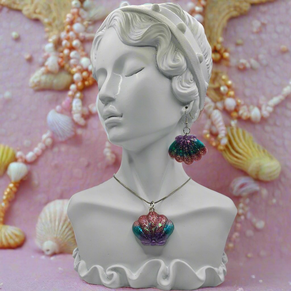 Seashell Mermaid Resin Necklace in Pastel Colors