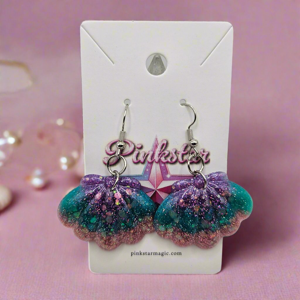 Seashell Mermaid Resin Earrings in Pastel Colors