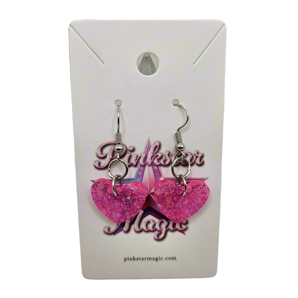 Heart Shaped Resin Pendant Earrings with Glitter