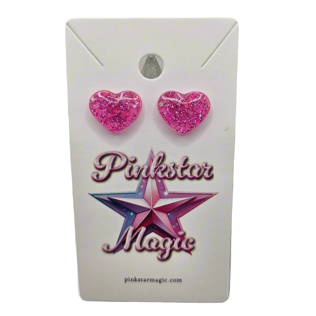 Heart Shaped Resin Stud Earrings with Glitter