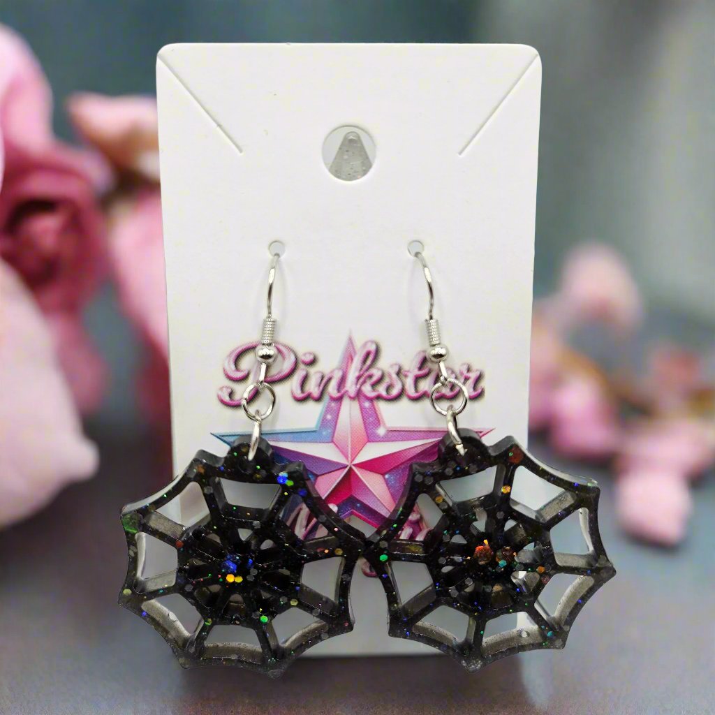 Halloween Handmade Spiderweb Resin Drop Earrings