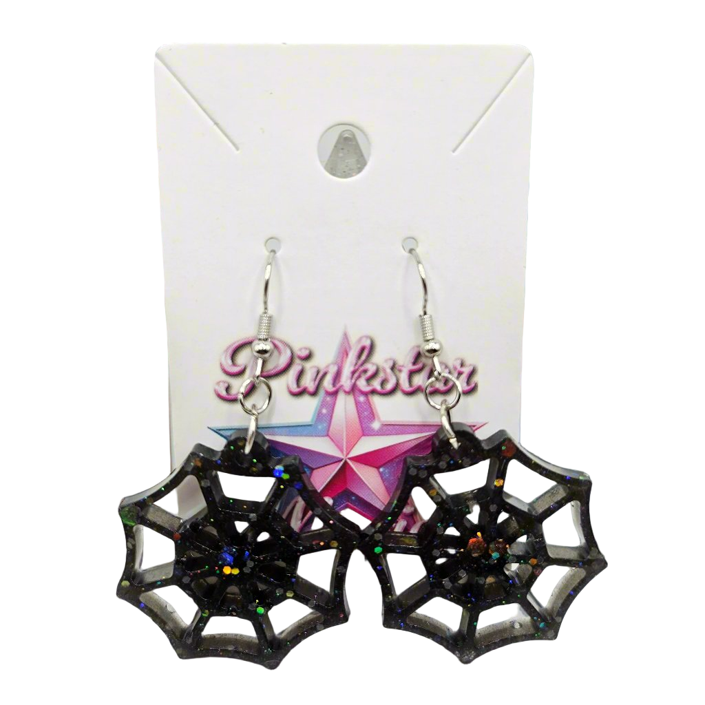 Halloween Handmade Spiderweb Resin Drop Earrings
