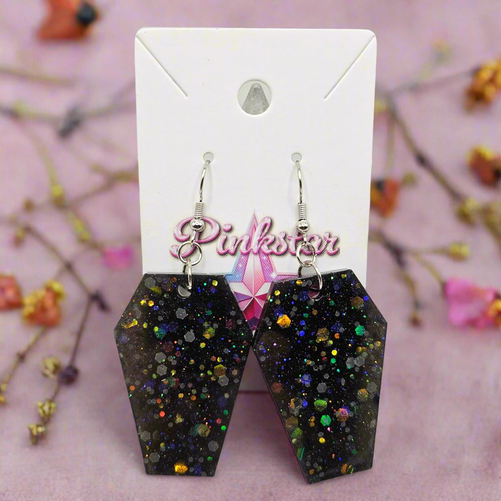 Handmade Resin Earrings with Coffin Pendant for Halloween Pinkstar Magic Handmade Resin Earrings with Coffin Pendant for Halloween Pinkstar Magic