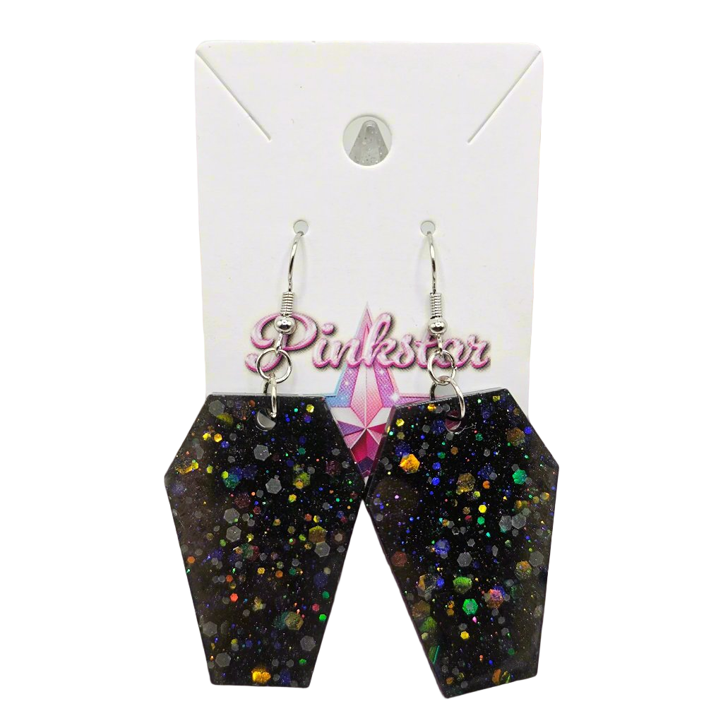 Handmade Resin Earrings with Coffin Pendant for Halloween
