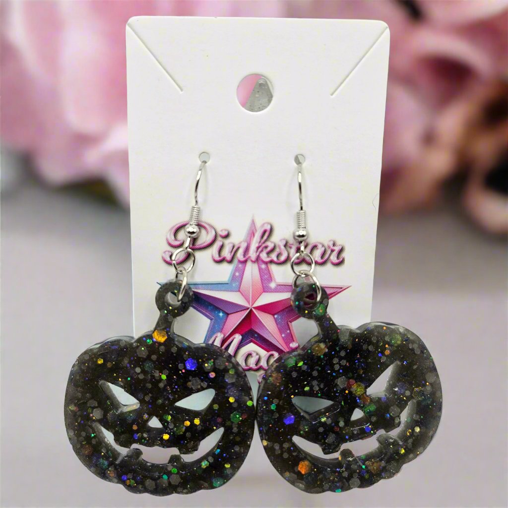 Spooky Kawaii Pumpkin Resin Earrings for Halloween