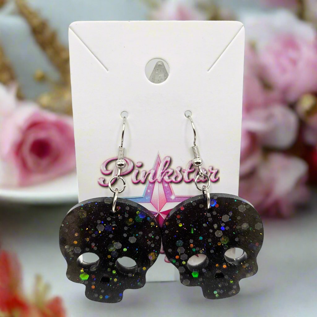 Spooky Kawaii Skull Resin Earrings for Halloween