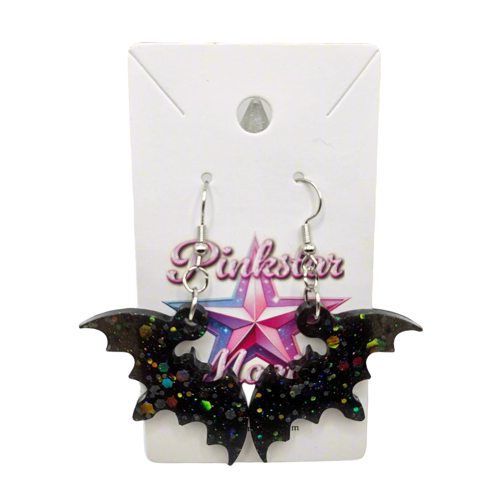 Halloween Bat Resin Earrings with Glitter