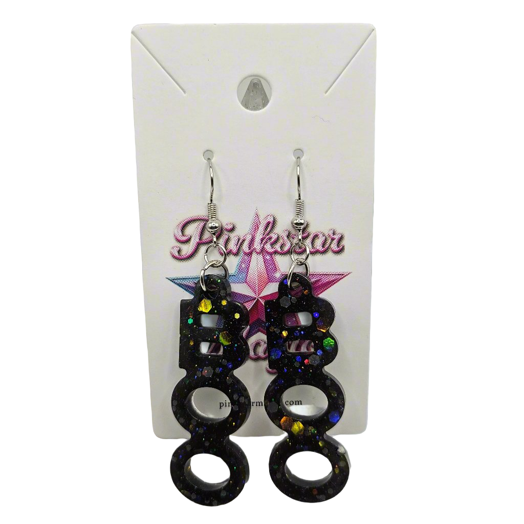 Resin Hook Earrings with Boo! Pendant for Halloween