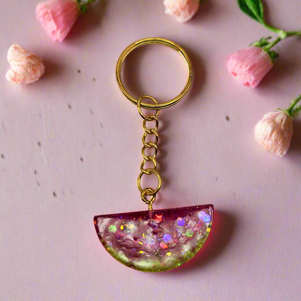 Cute Handmade Resin Watermelon Golden Keychain