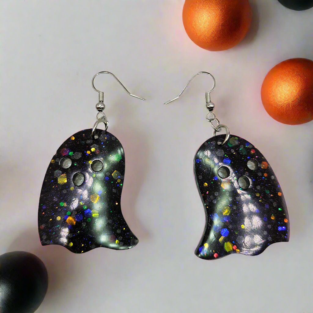 Spooky Kawaii Ghost Resin Hook Earrings for Halloween