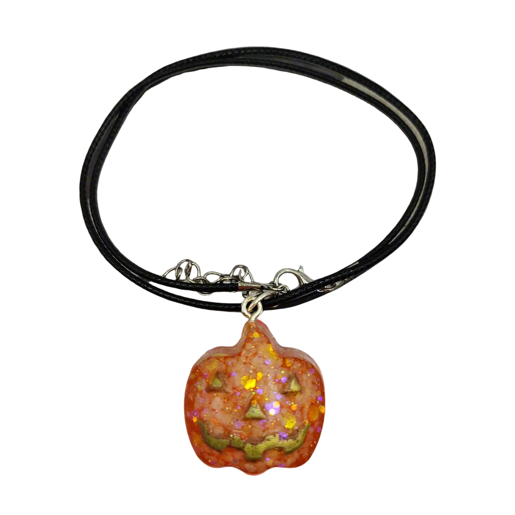 Pumpkin Handmade Resin Necklace - Glows in the Dark!