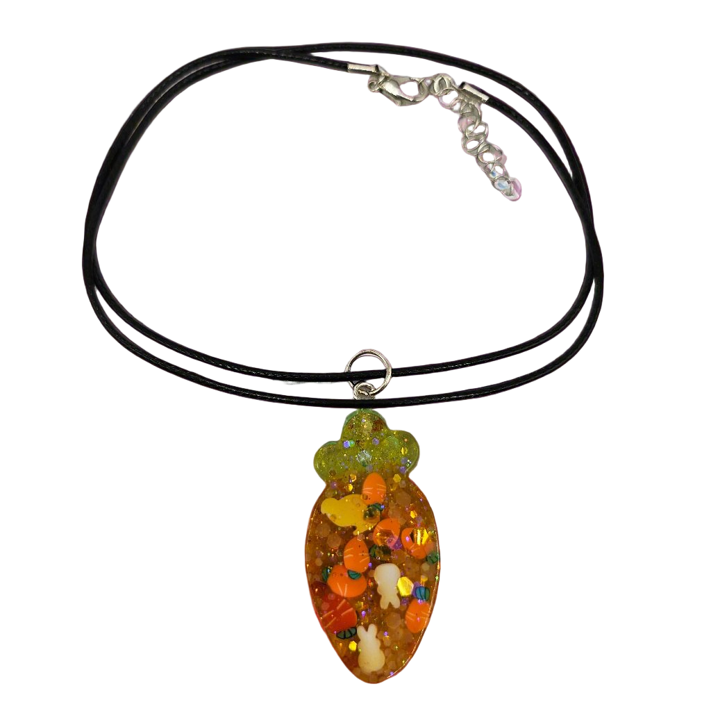 Resin Carrot Necklace with Bunny Decorations for Easter