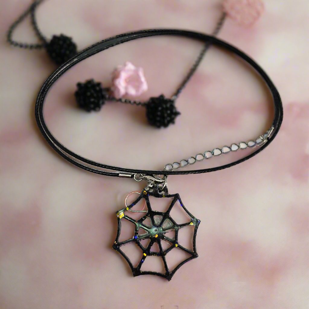 Halloween Handmade Spiderweb Resin Necklace