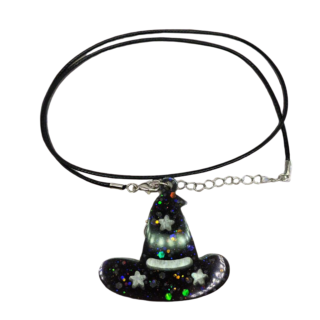 Halloween Witch Hat Resin Necklace with Stars