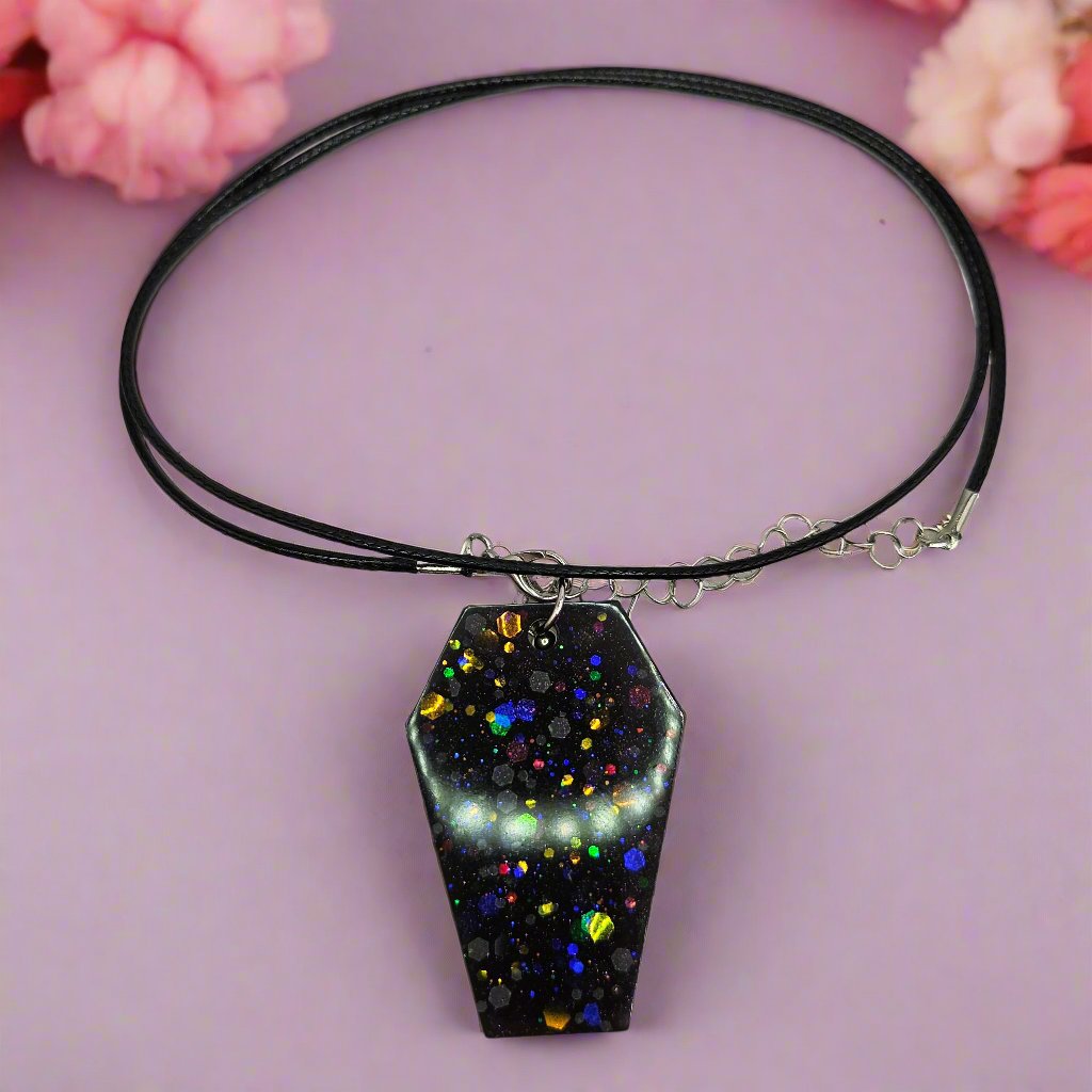 Handmade Resin Necklace with Coffin Pendant for Halloween