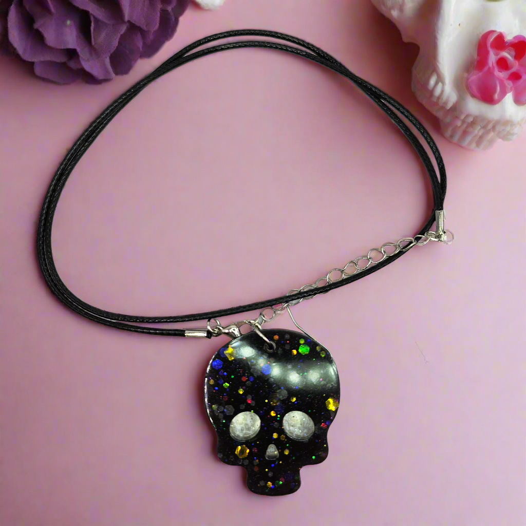 Spooky Kawaii Skull Resin Necklace for Halloween