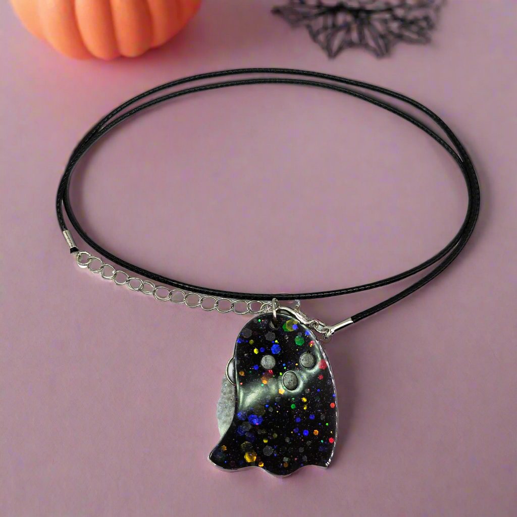 Spooky Kawaii Ghost Resin Necklace for Halloween