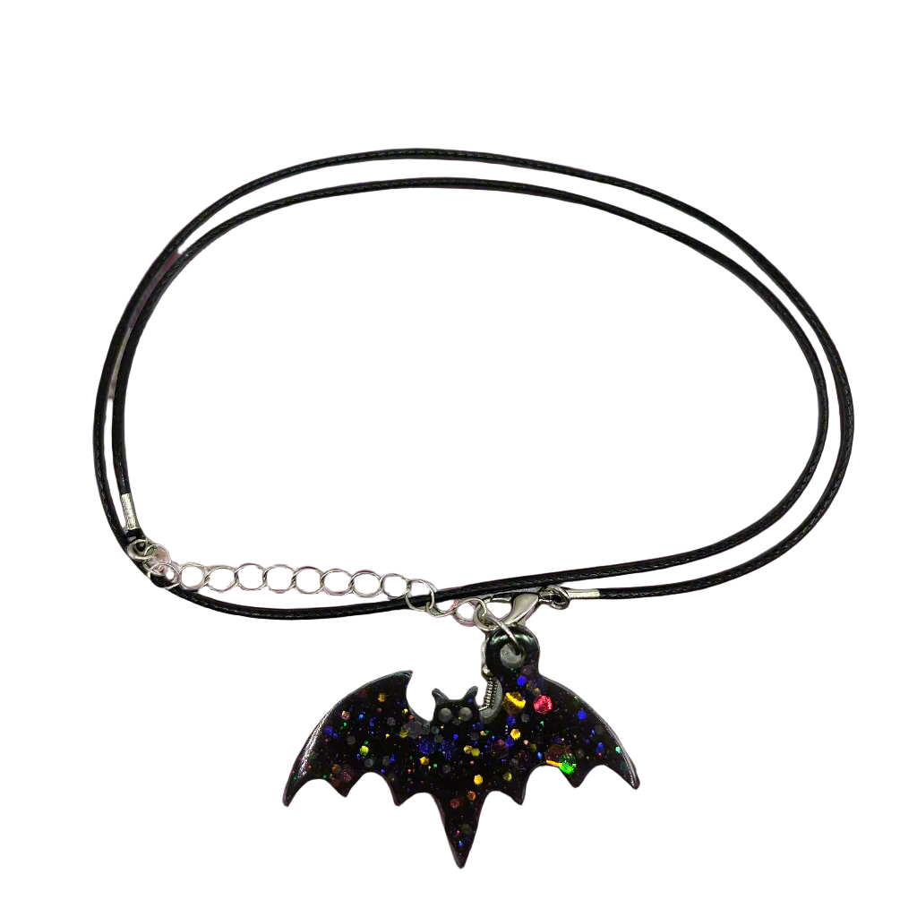 Halloween Resin Necklace with Bat Pendant