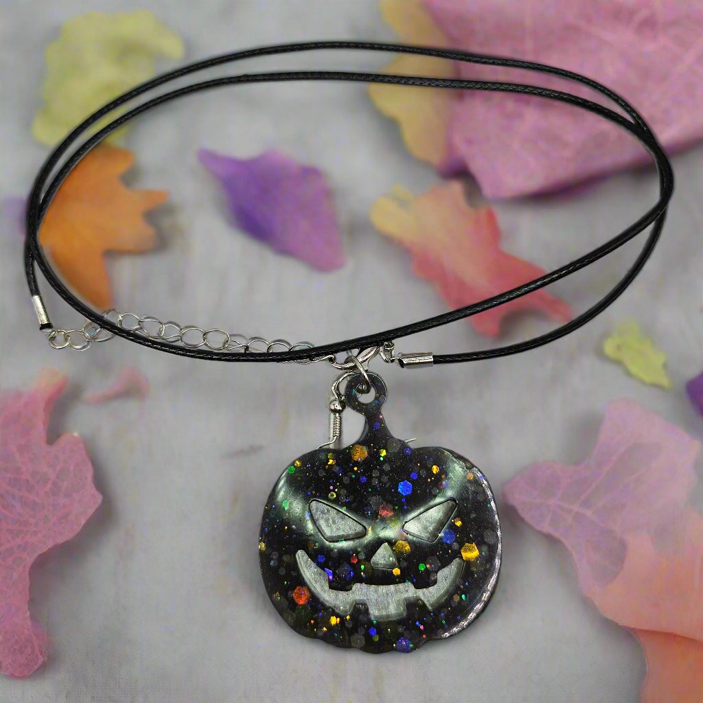 Spooky Kawaii Pumpkin Resin Necklace for Halloween