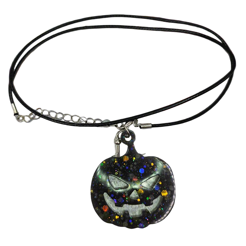 Spooky Kawaii Pumpkin Resin Necklace for Halloween