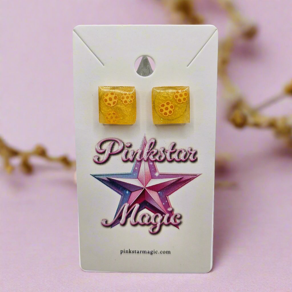 Cute Square Honeycomb Resin Earrings with Glitter