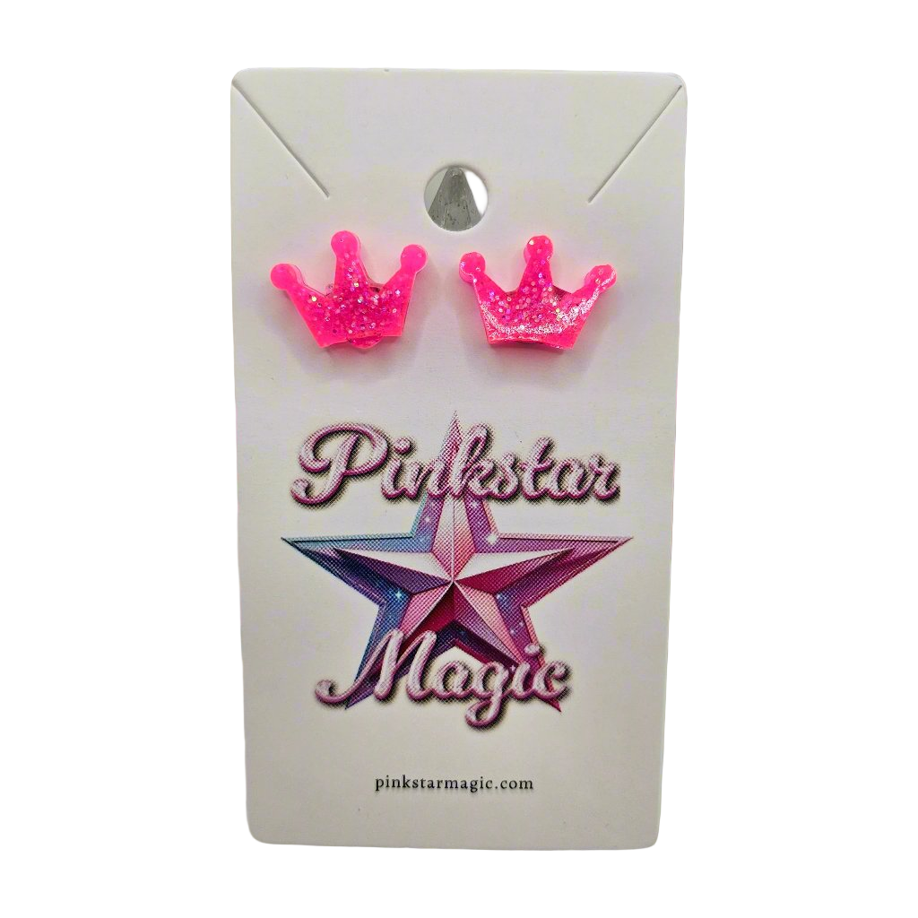 Cute Crown Resin Earrings with Hearts and Glitter