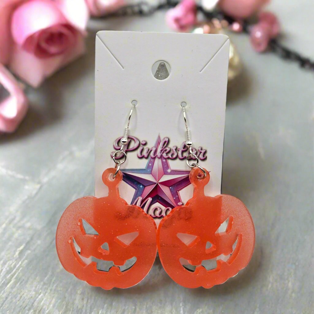 Spooky Kawaii Pumpkin Resin Earrings for Halloween