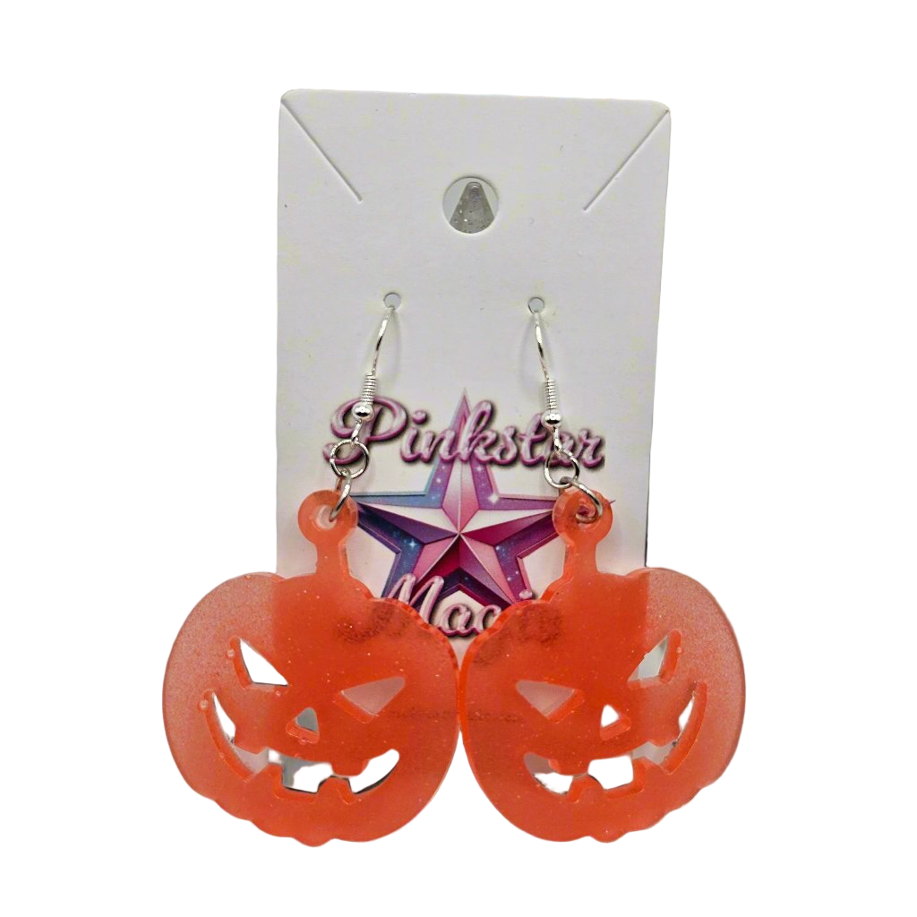 Spooky Kawaii Pumpkin Resin Earrings for Halloween