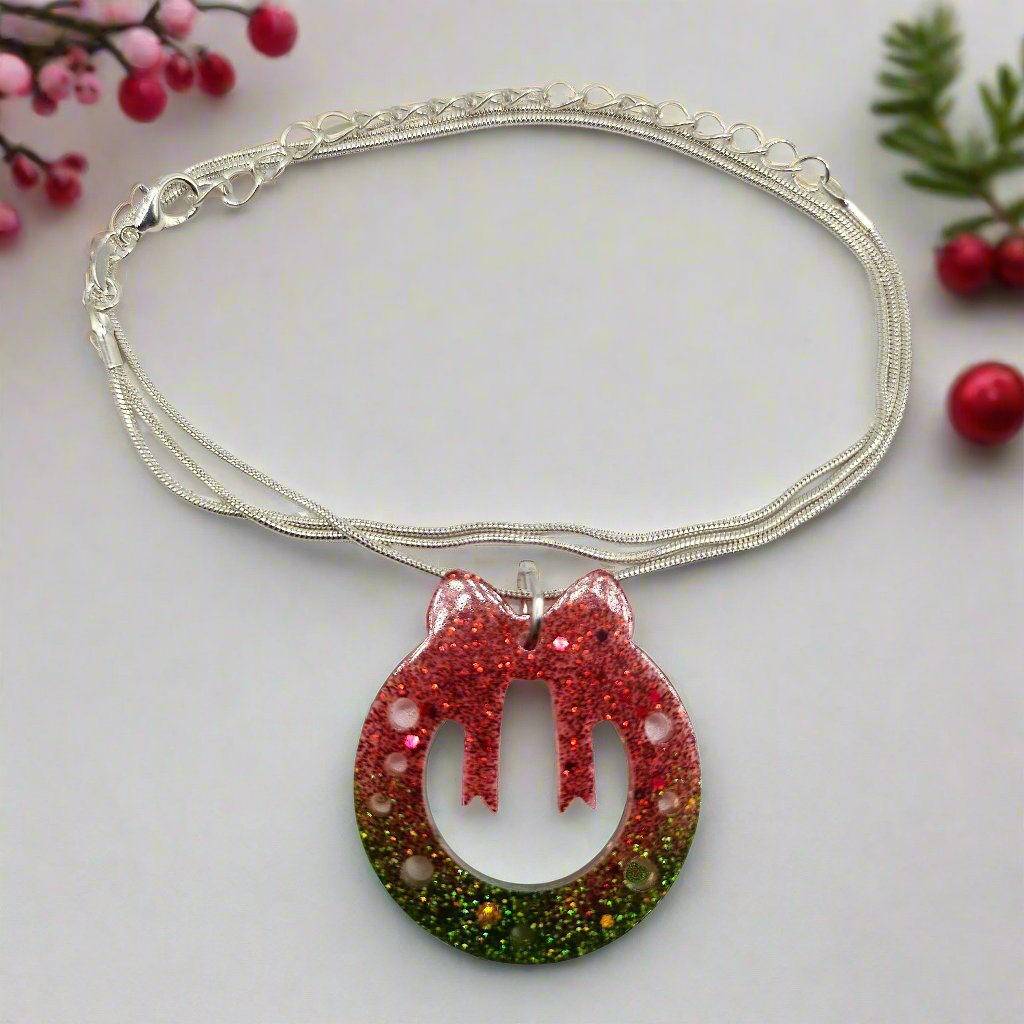 Christmas Wreath Resin Necklace