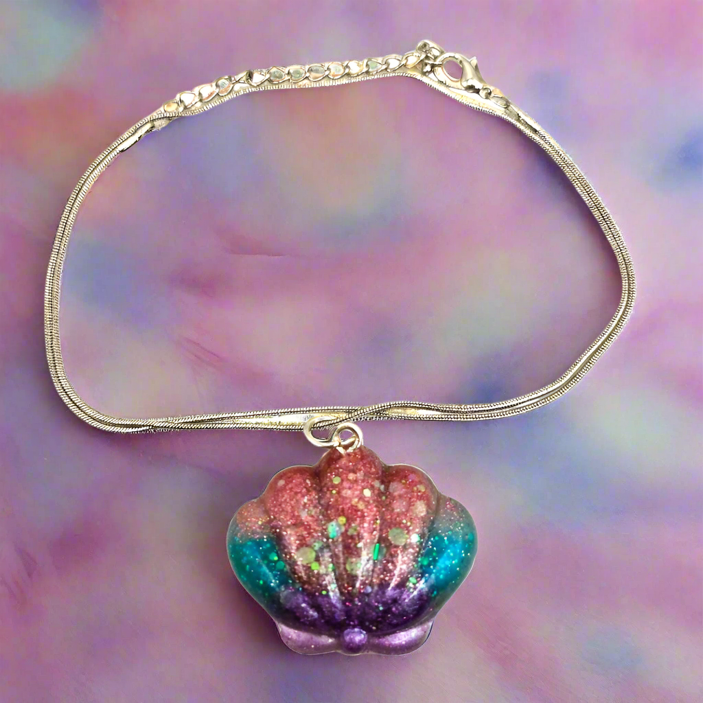 Seashell Mermaid Resin Necklace in Pastel Colors