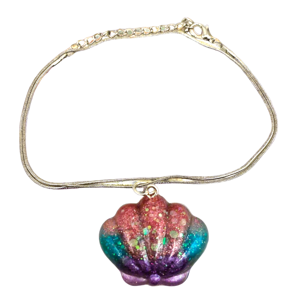 Seashell Mermaid Resin Necklace in Pastel Colors