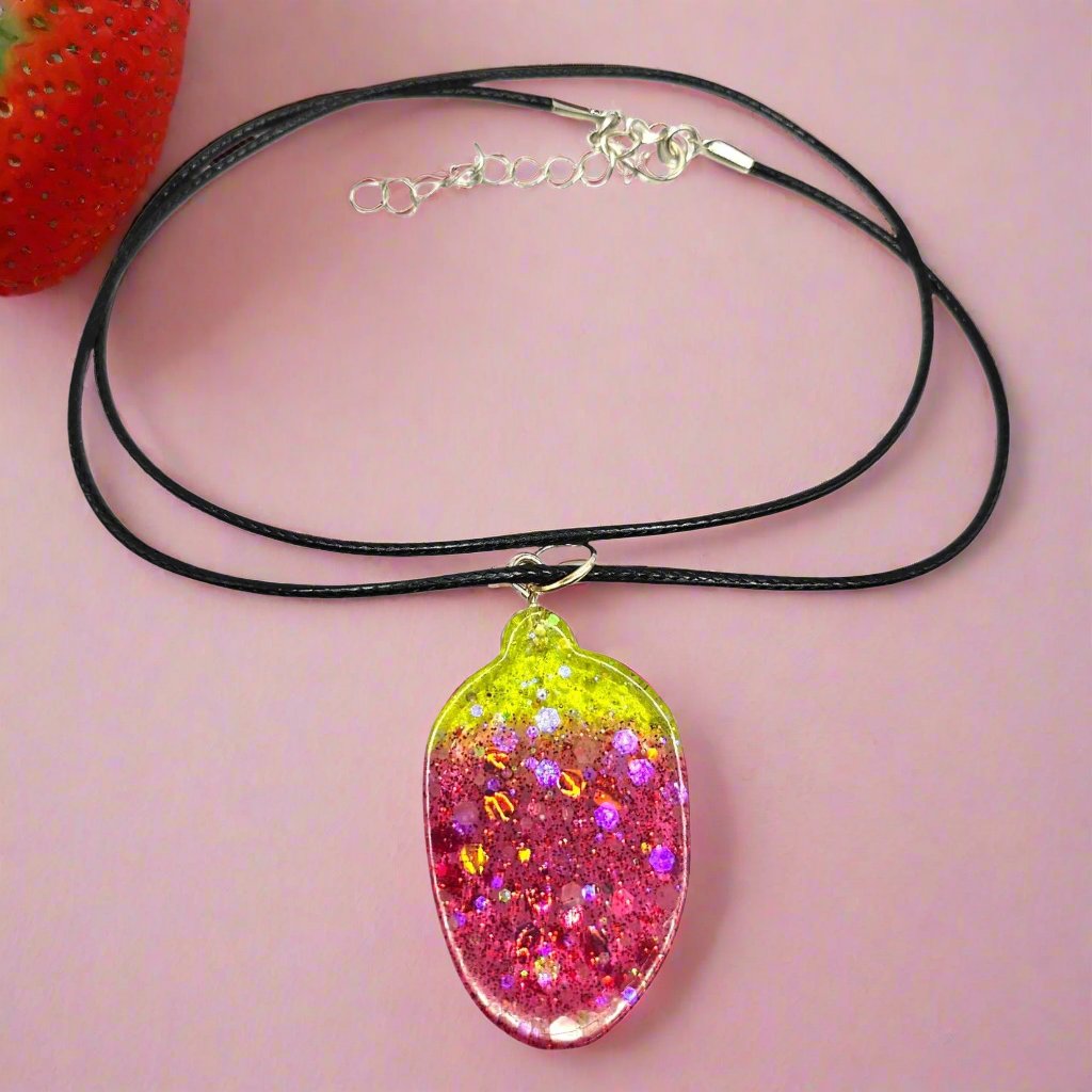 Strawberry Resin Necklace with Glitter