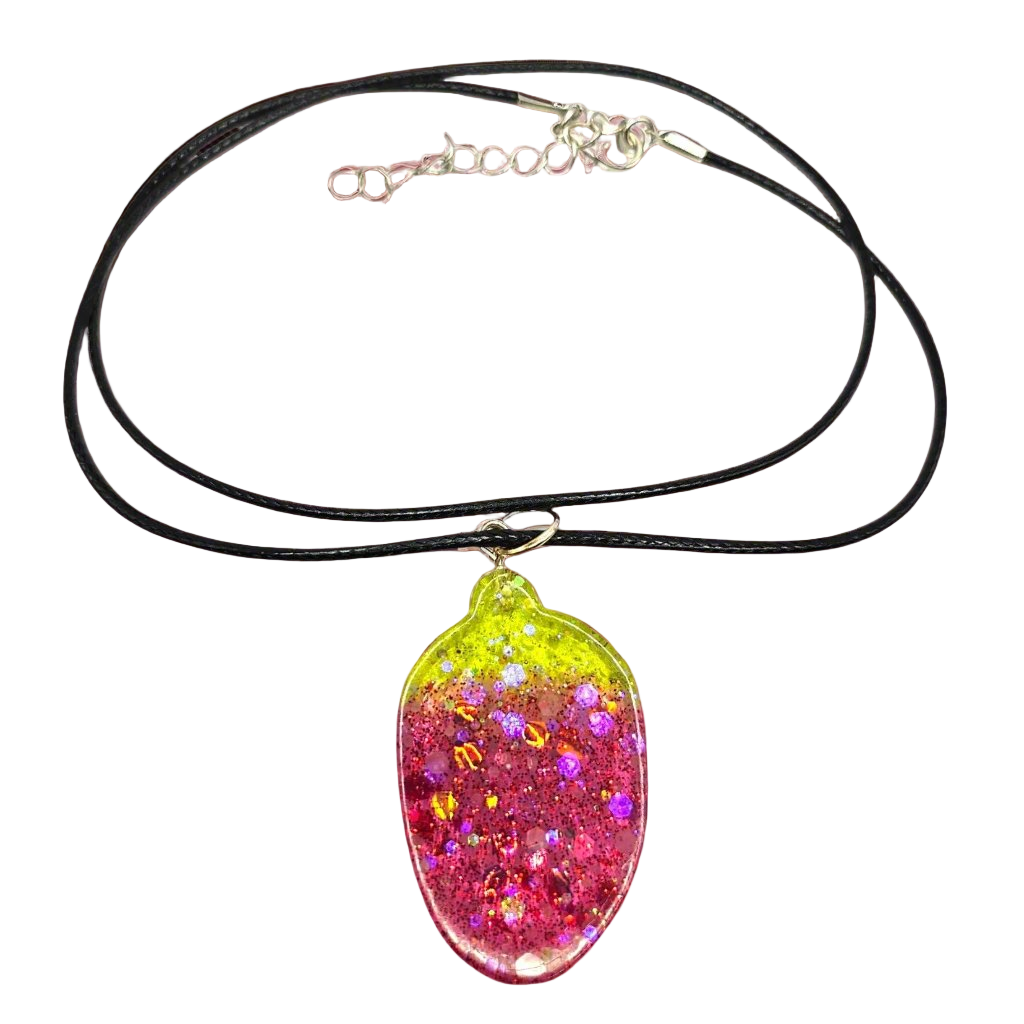 Strawberry Resin Necklace with Glitter