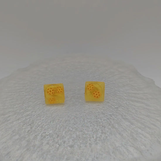 Cute Square Honeycomb Resin Earrings with Glitter
