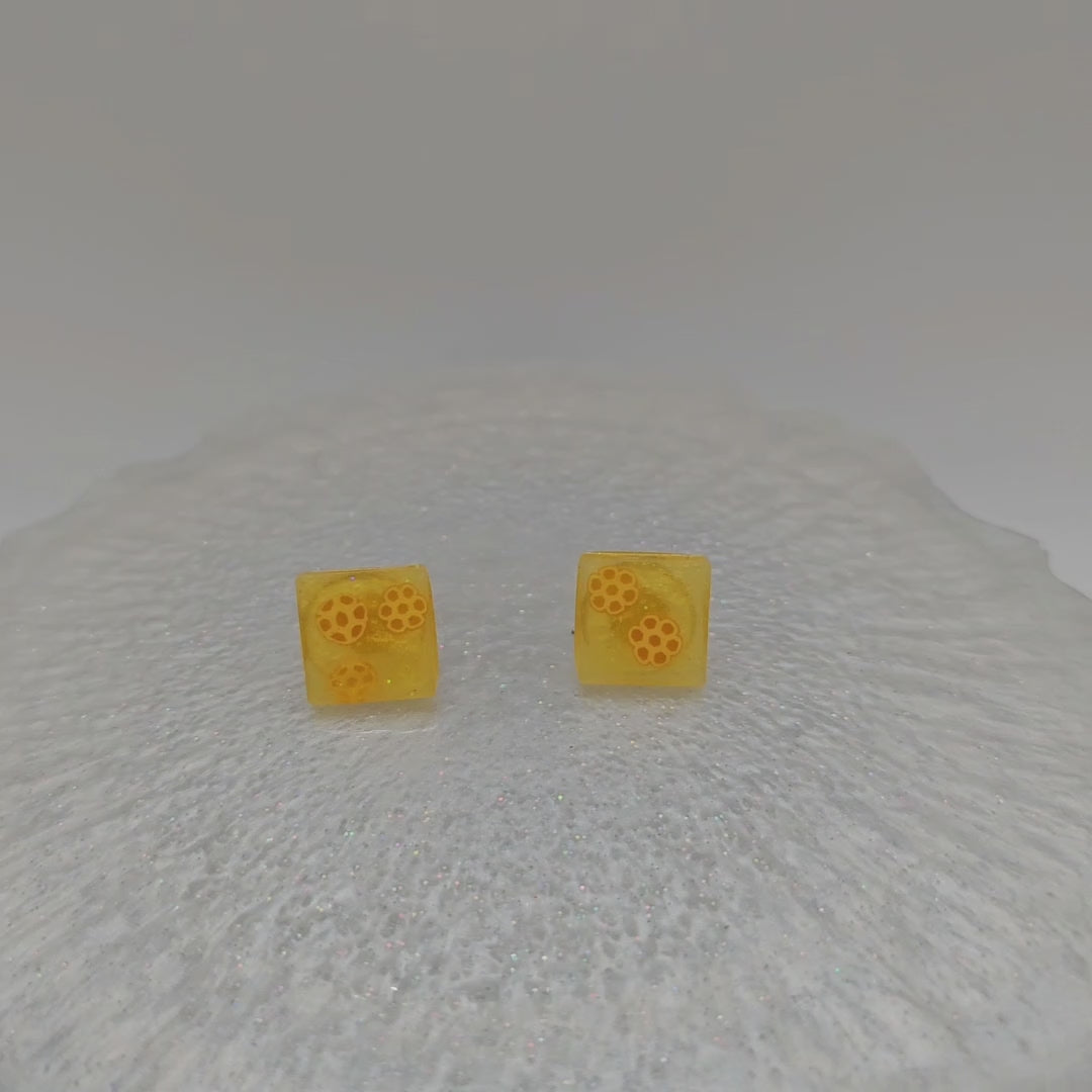 Cute Square Honeycomb Resin Earrings with Glitter