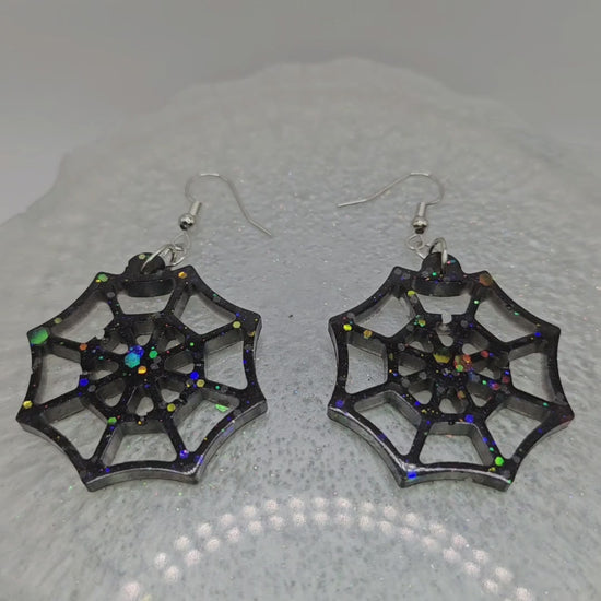 Halloween Handmade Spiderweb Resin Drop Earrings