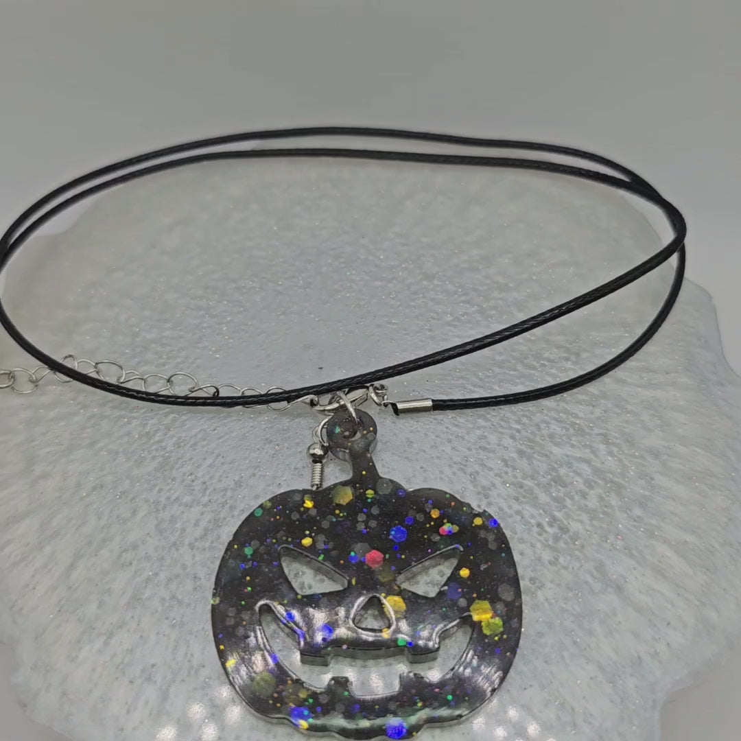 Spooky Kawaii Pumpkin Resin Necklace for Halloween