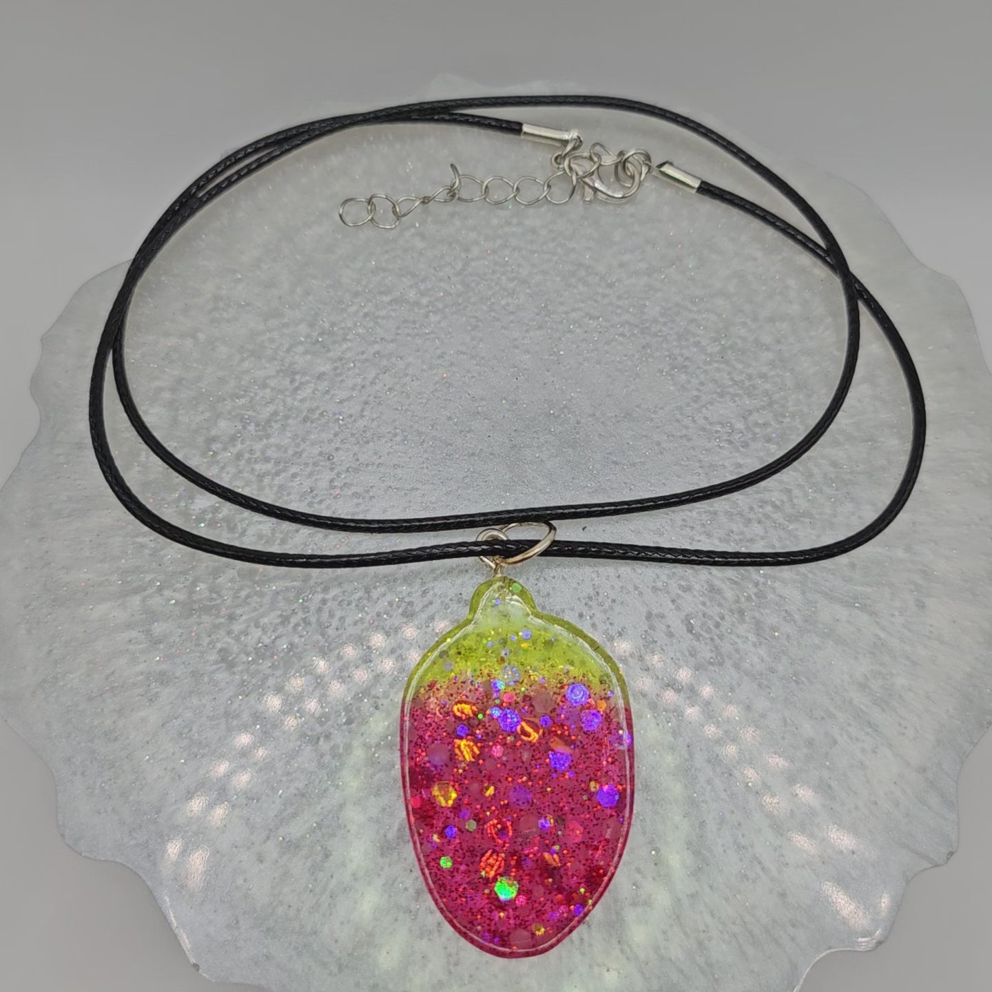 Strawberry Resin Necklace with Glitter