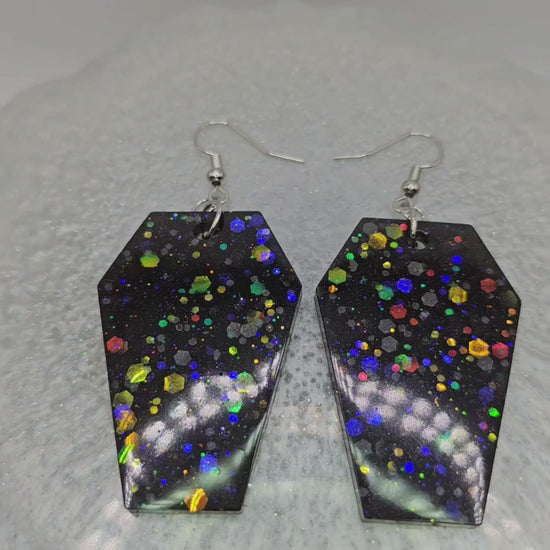 Handmade Resin Earrings with Coffin Pendant for Halloween