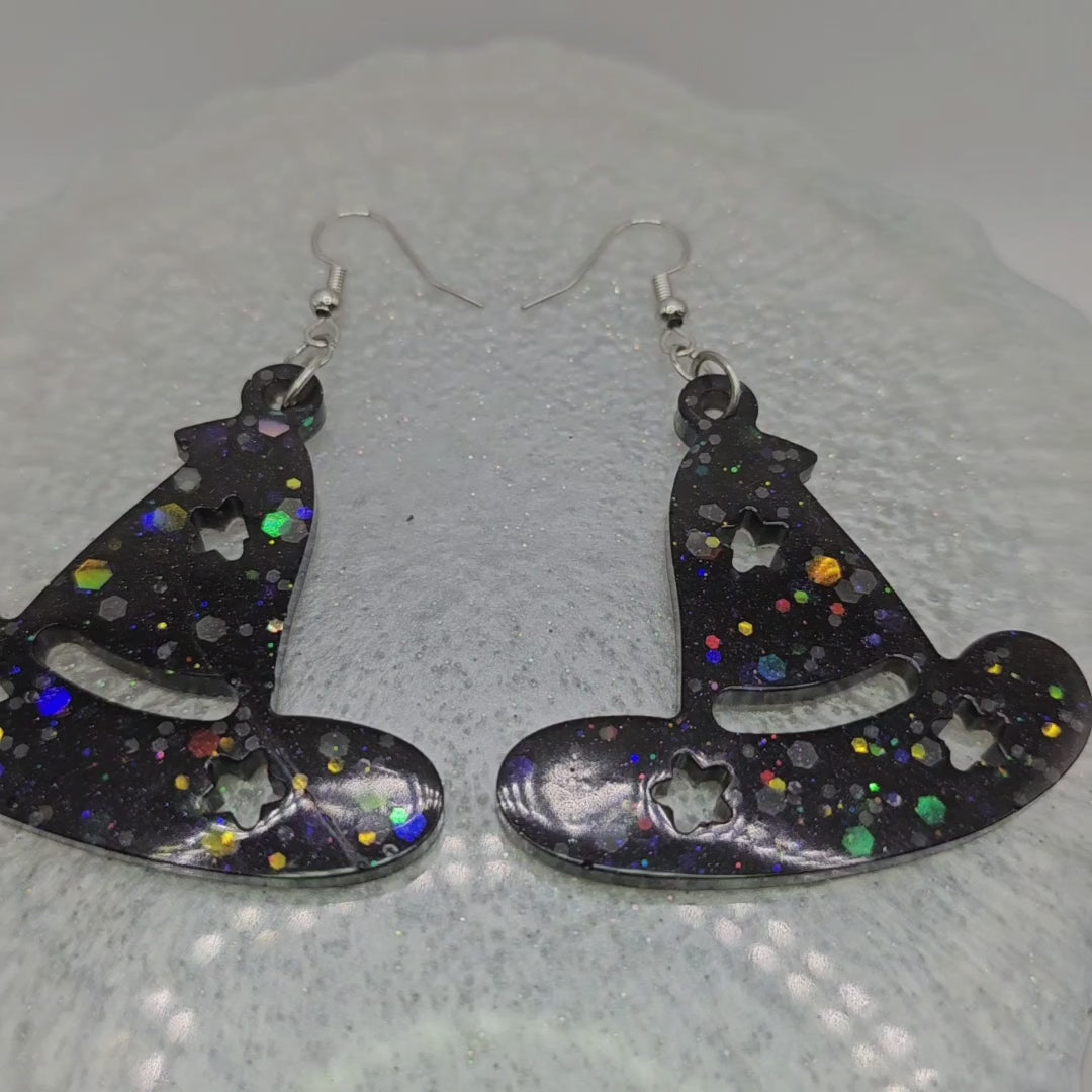 Halloween Witch Hat Resin Drop Earrings with Stars