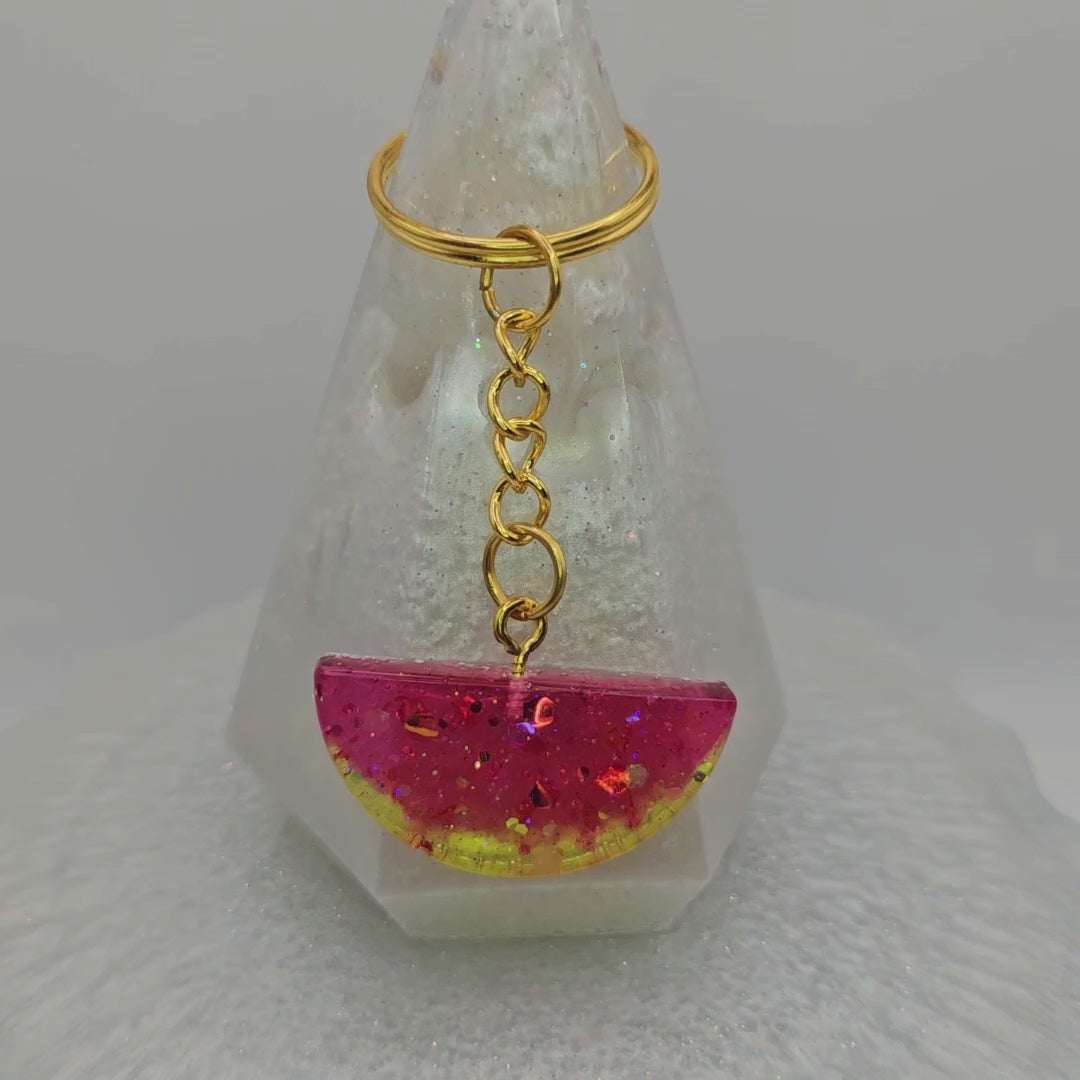 Cute Handmade Resin Watermelon Golden Keychain