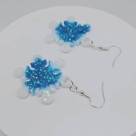 Christmas Snowflake Resin Round Earrings