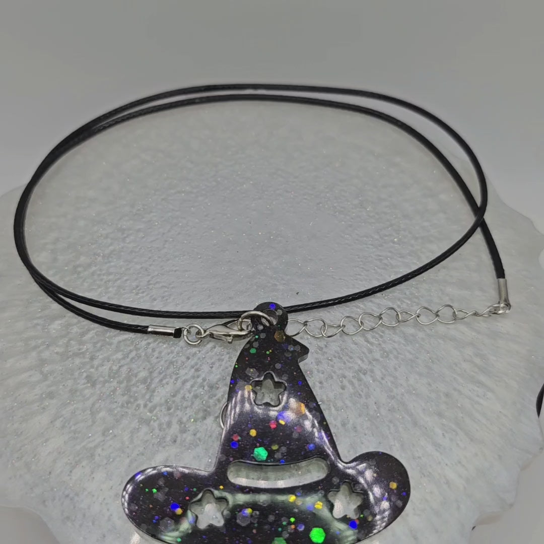 Halloween Witch Hat Resin Necklace with Stars