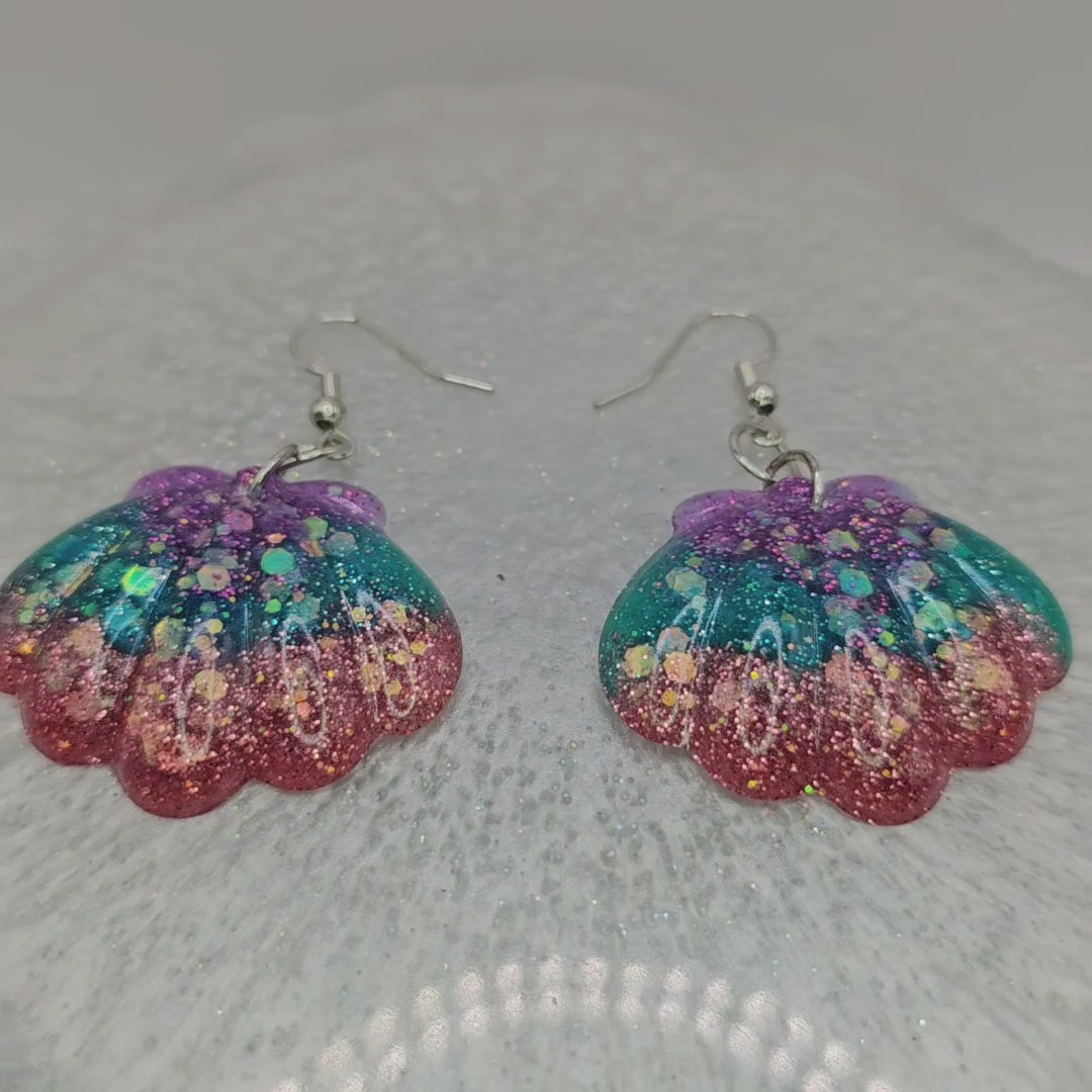 Seashell Mermaid Resin Earrings in Pastel Colors