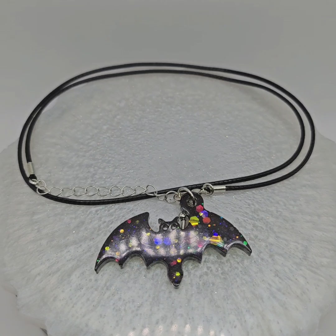 Halloween Resin Necklace with Bat Pendant