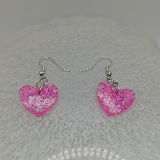 Heart Shaped Resin Pendant Earrings with Glitter