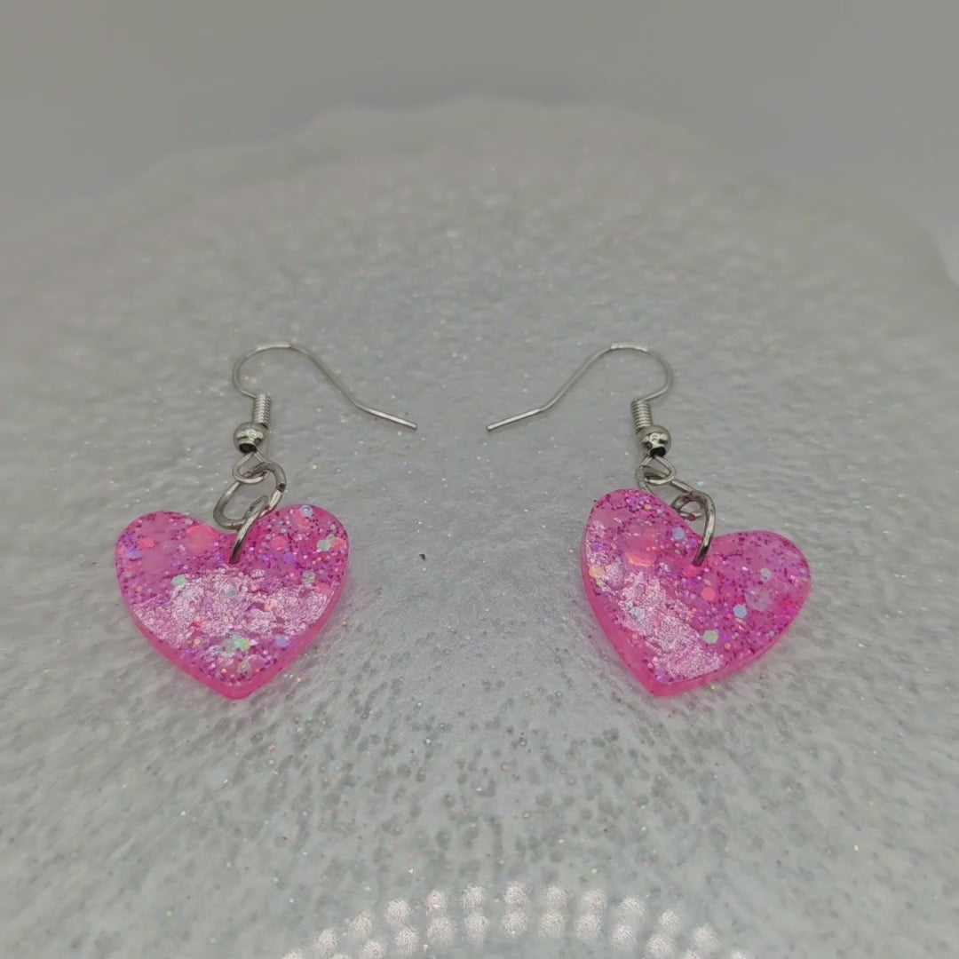 Heart Shaped Resin Pendant Earrings with Glitter